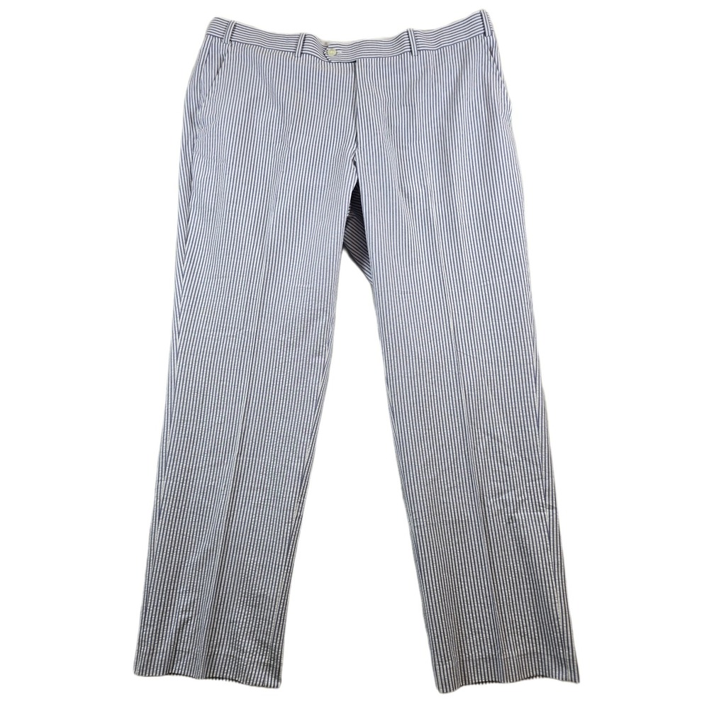 Haspel Seersucker Pants Mens 40x31 Blue White Striped Cotton Atom Trouser